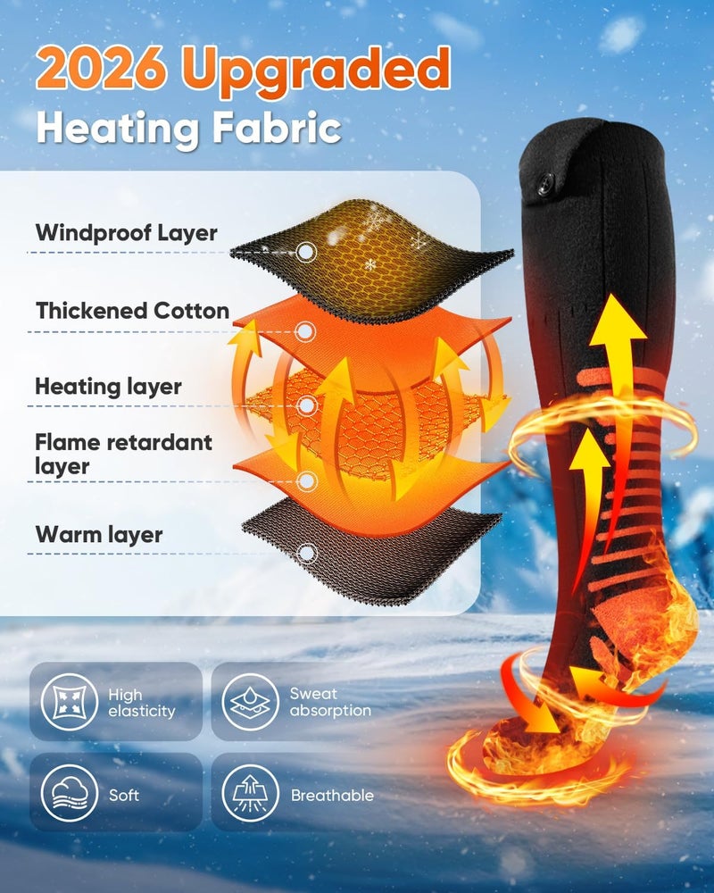 Bopoid 2026 Upgraded Heated Socks with APP Control, 2×5000mAh 5V Rechargeable Heated Socks Gifts for Men Women, 3 Heat Level with 360° Heating Electric Socks, Valentines Day Gifts for Ski Hunting Hiking - Image 4